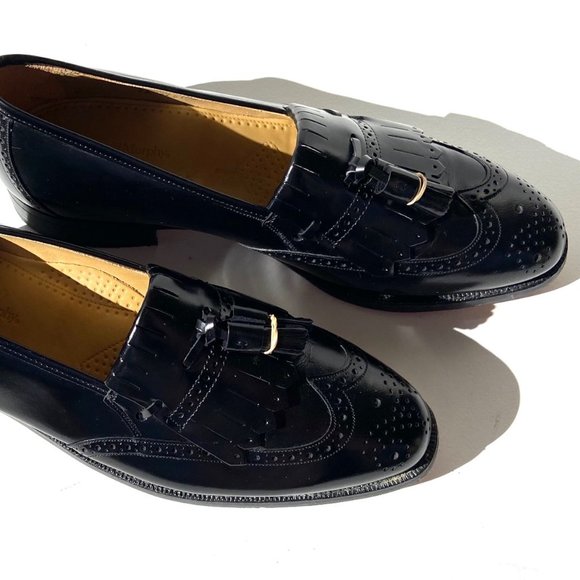 Johnston & Murphy Mens Leather, Black Kiltie Tassel Loafers 10C New, Orig. Box
